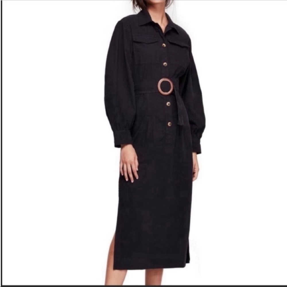 Free People Audrey Button Down Dress in Black NWOT